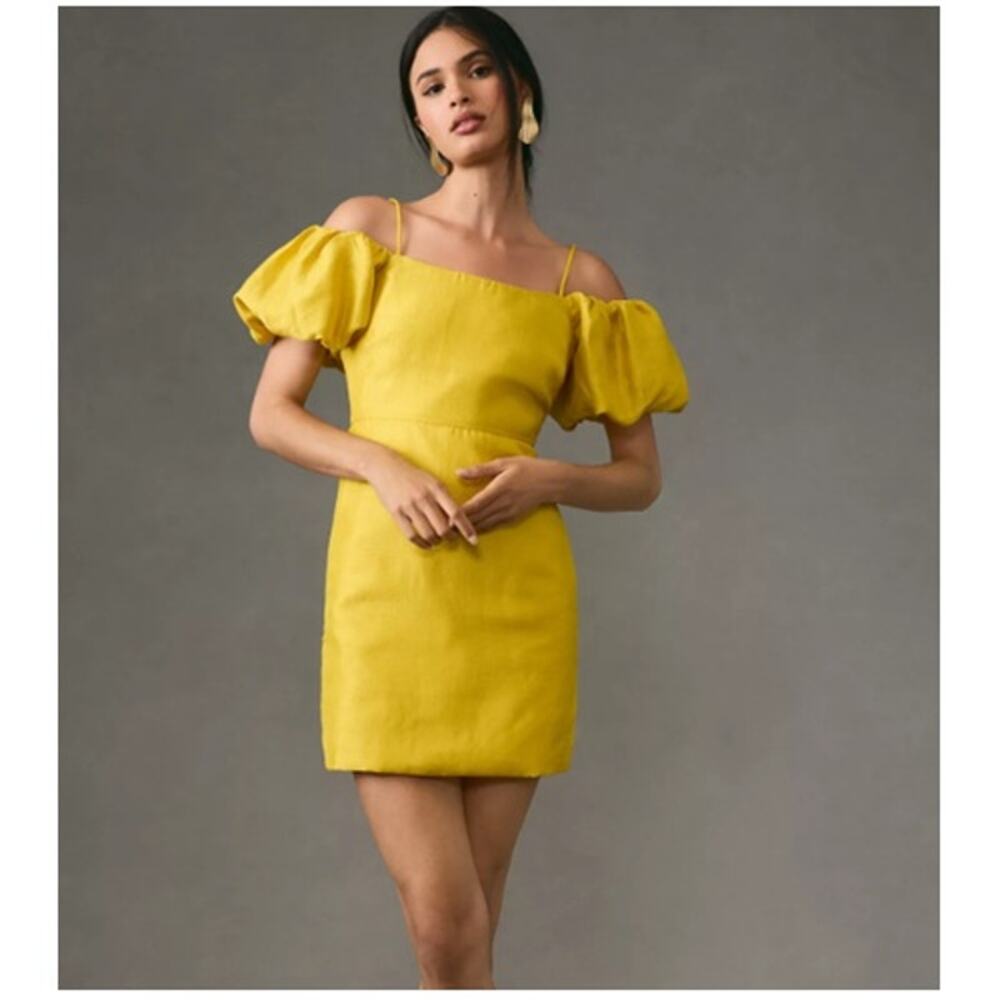NWT Letmebe Anthropologie Puff-Sleeve Mini Dress Womens Small Off-The-Shoulder